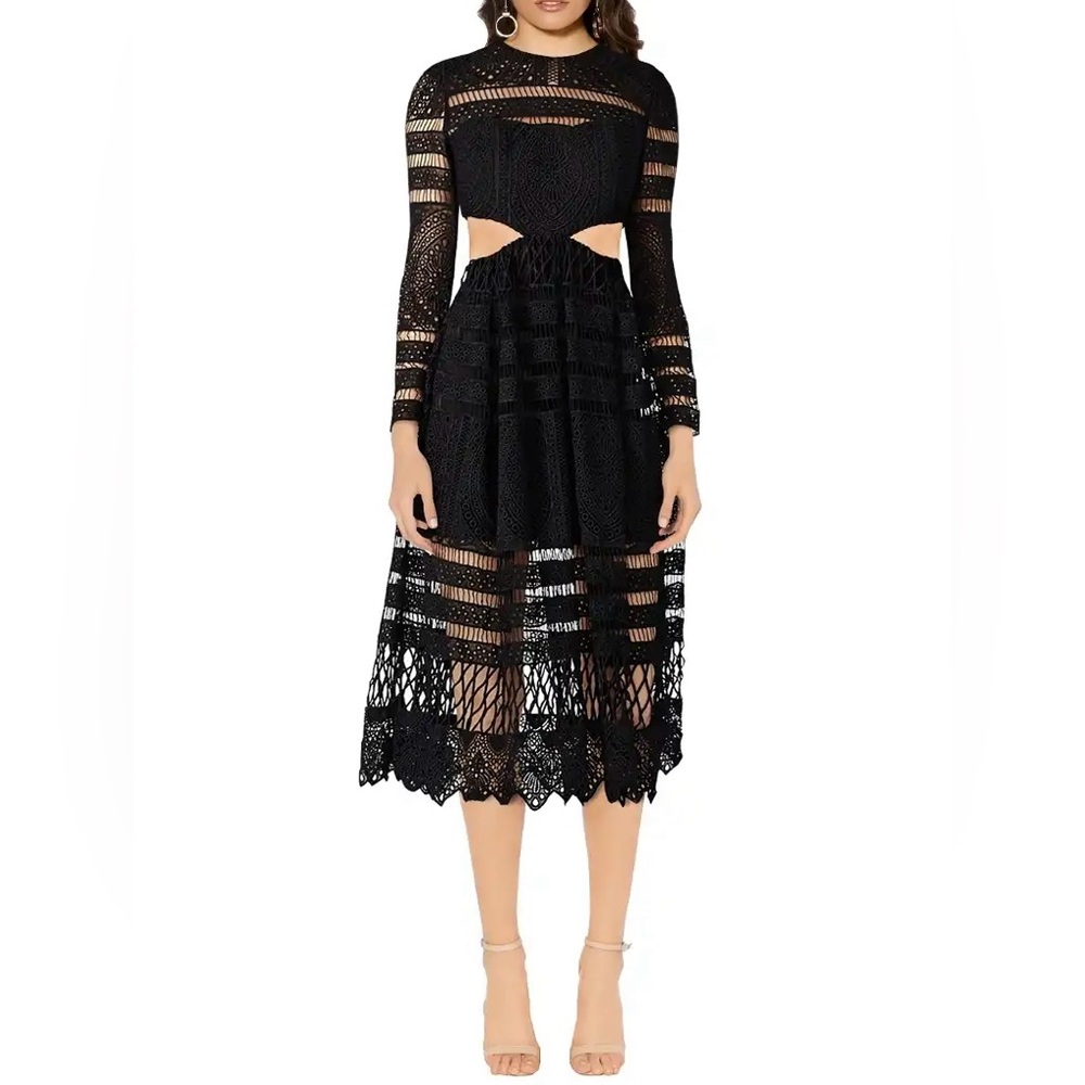ASILIO A Cut Above Love Lace Midi Dress in black size 4